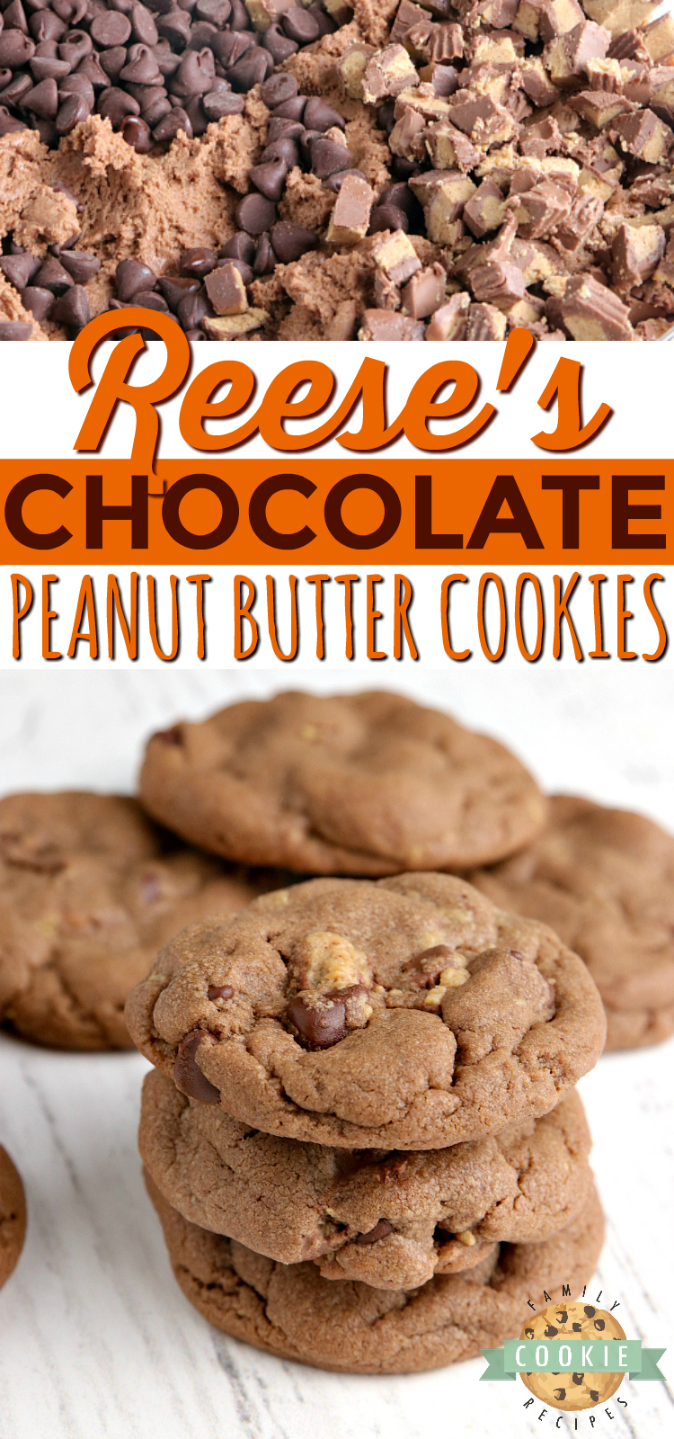 Reese's Chocolate Peanut Butter Cookies are full of chocolate, peanut butter and Reese's Peanut Butter Cups. Peanut butter cookie recipe that is soft, chewy and absolutely perfect!