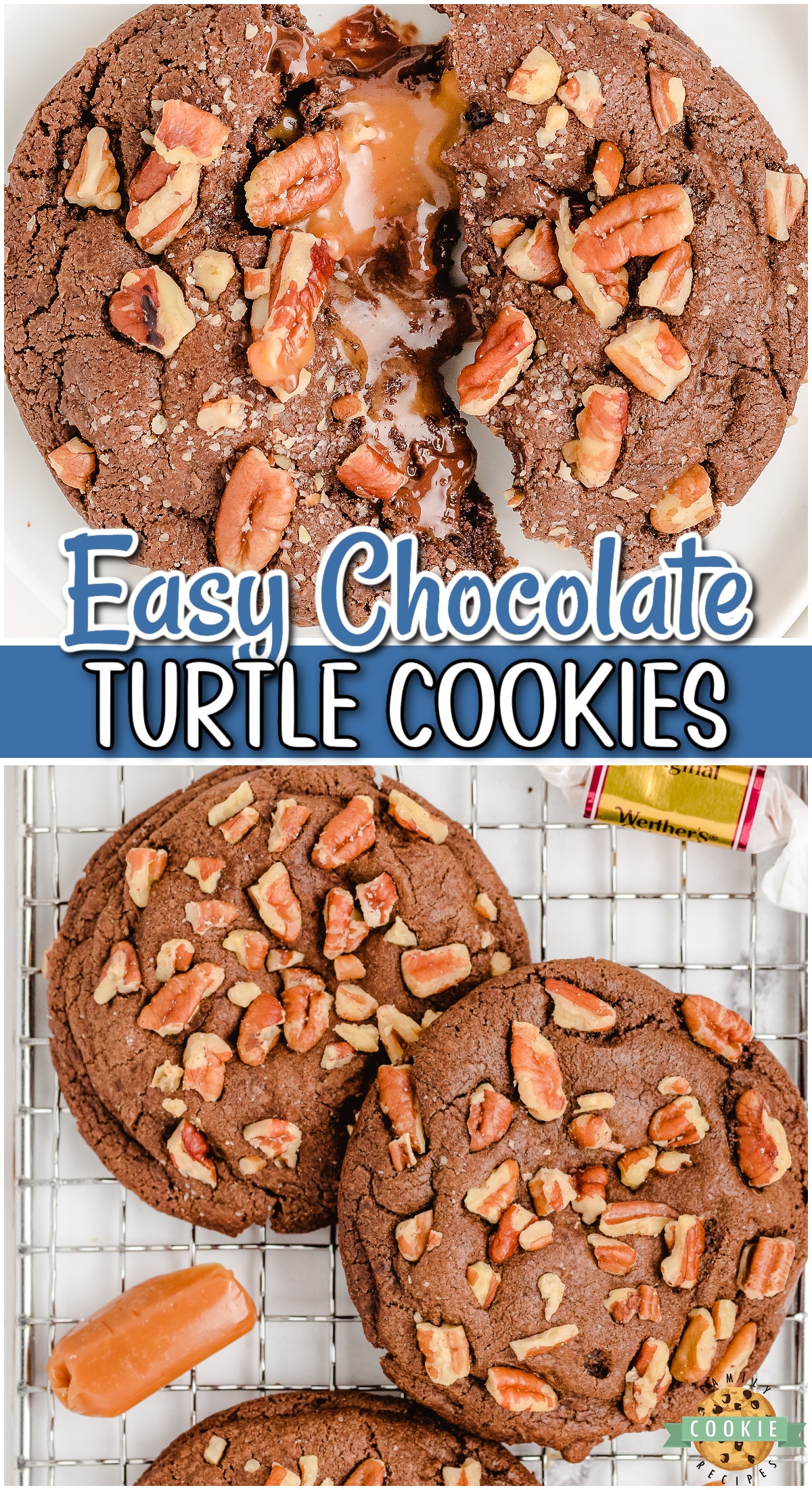 Chocolate Turtle Cookies are double chocolate chip cookies stuffed with caramel & pecans! Decadent Turtle Cookie recipe that everyone loves!