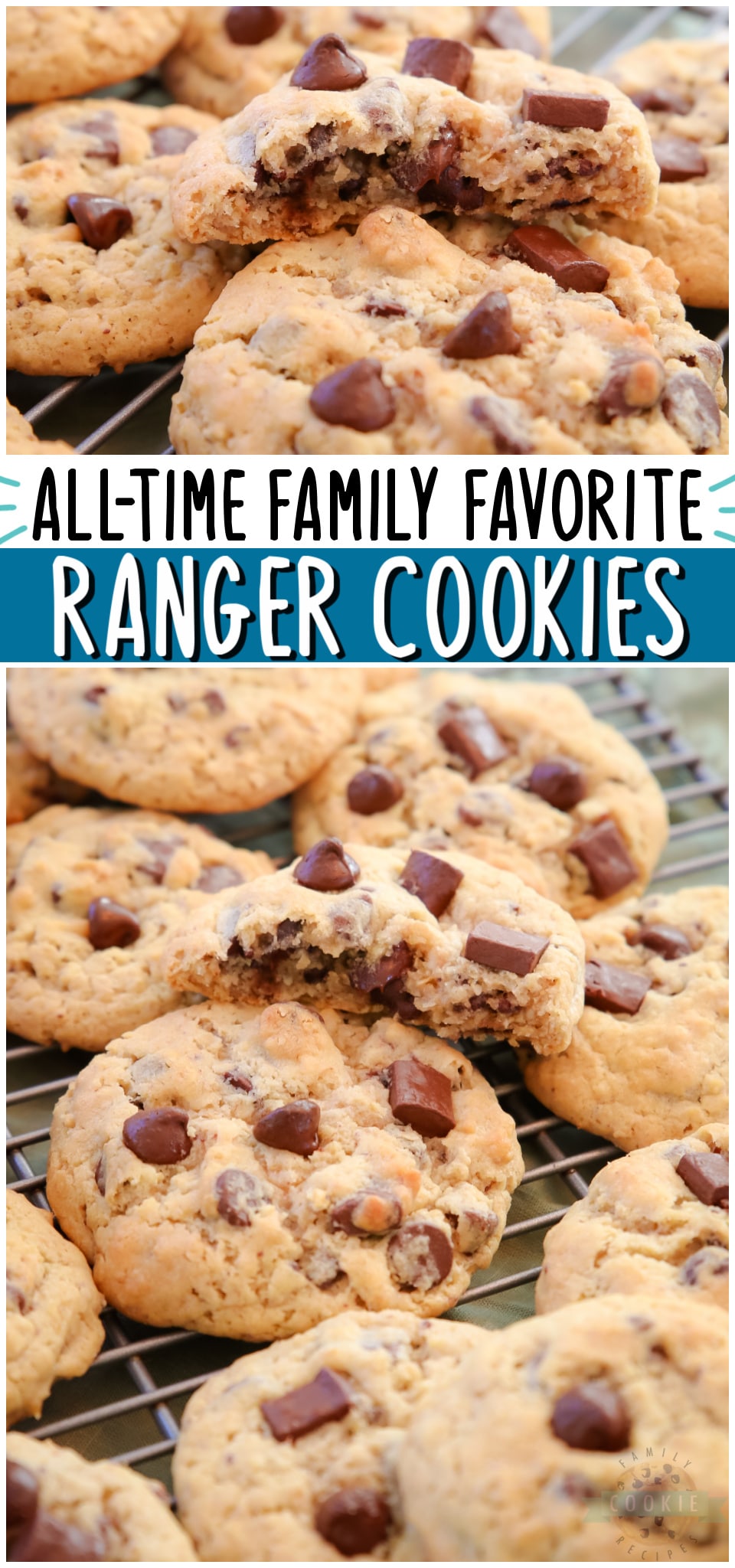 Simple Ranger Cookie recipe made with quick oats and lots of chocolate chips! Soft & chewy chocolate chip cookie with added oats for fantastic flavor & texture.