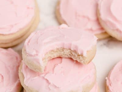 soft cream cheese sugar cookies with pink frosting