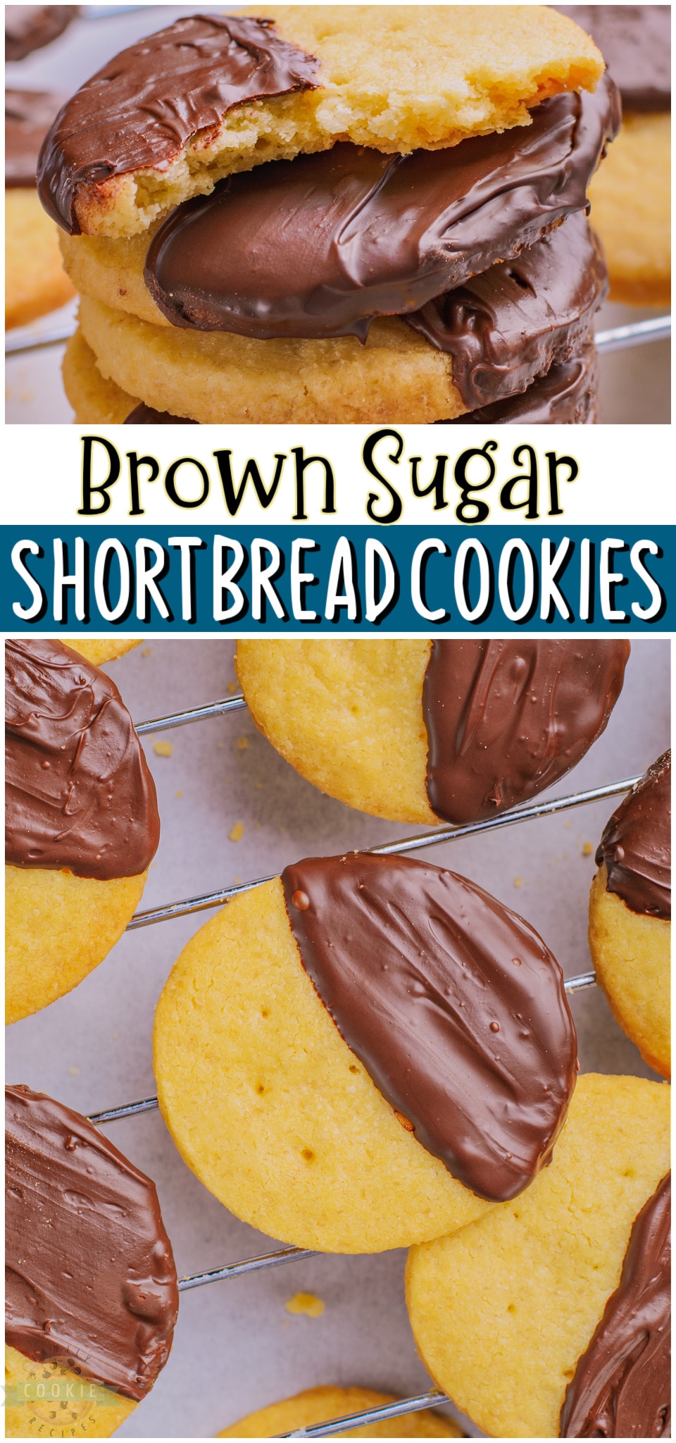 Brown Sugar Shortbread cookies are tender, crisp shortbread made with brown sugar for great flavor! Baked, then dipped in chocolate for a perfect shortbread cookie.