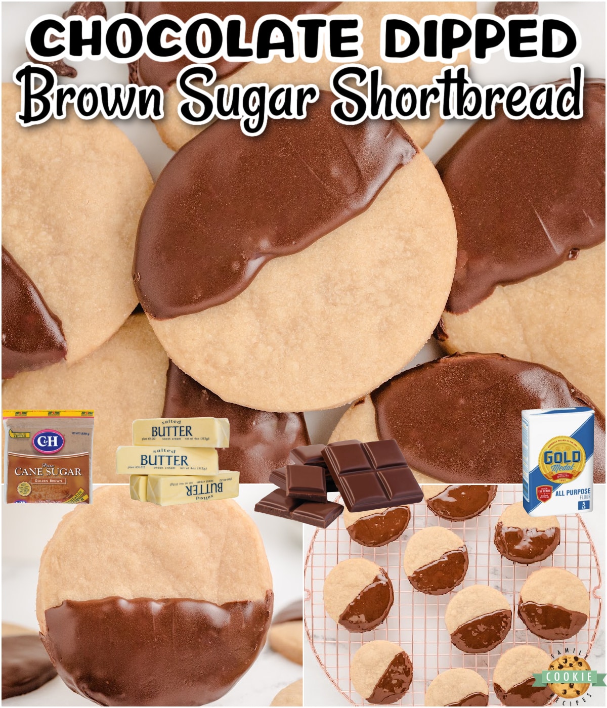 Brown Sugar Shortbread cookies are tender, buttery shortbread made with brown sugar & dipped in chocolate for a perfect shortbread cookie.
