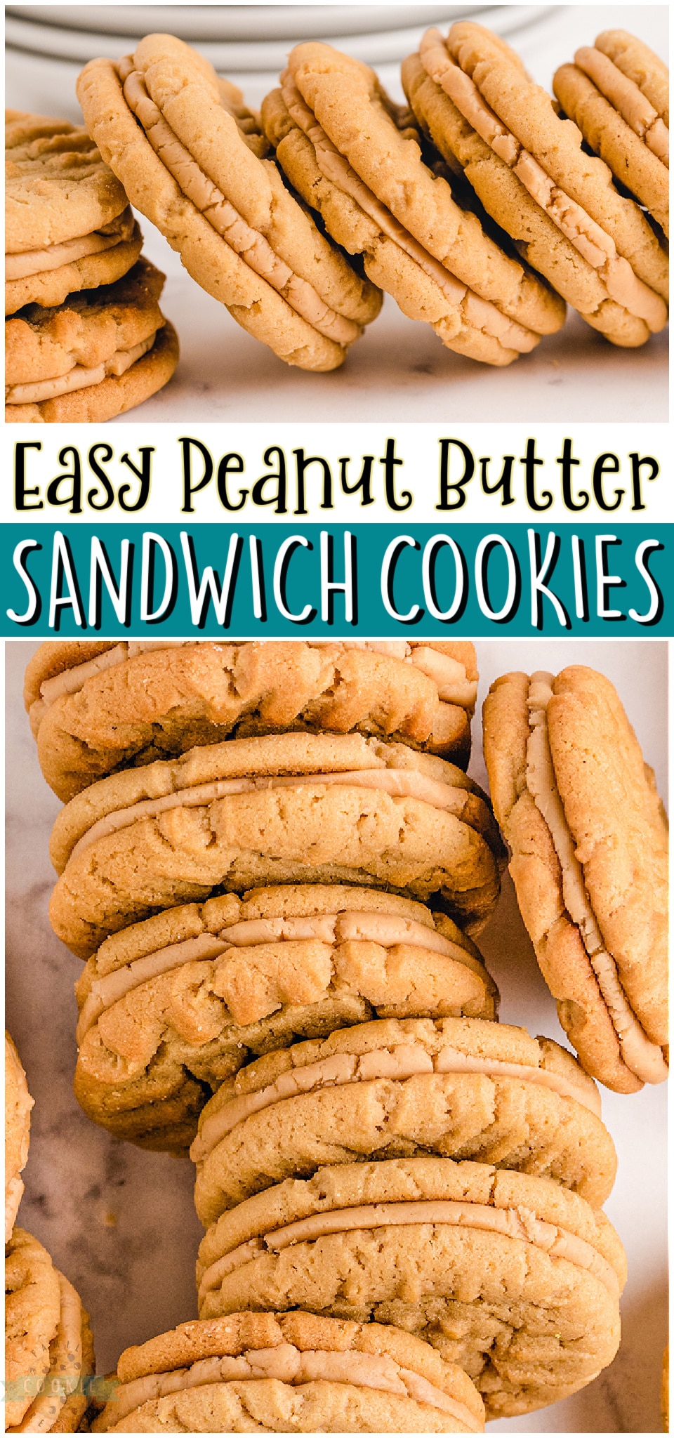 Peanut Butter Sandwich Cookies made with chewy peanut butter cookies & a creamy peanut butter filling. Peanut Butter lovers rejoice! We're sharing our homemade peanut butter cookie sandwiches that everyone goes crazy over!
