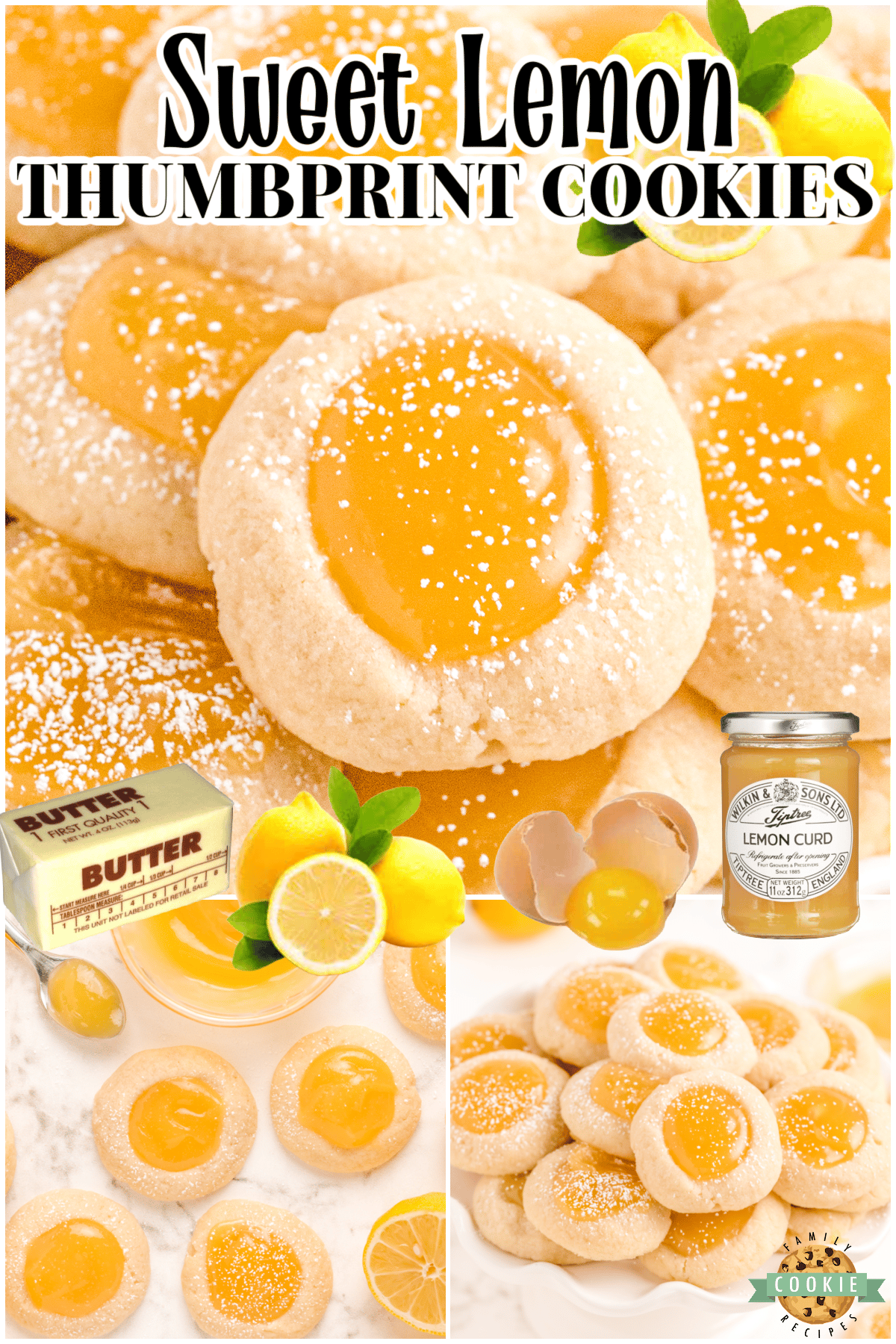 Lemon thumbprint cookies made with buttery soft cookies & filled with creamy lemon curd! Perfectly sweet & tart thumbprint cookies with bright lemon flavor.