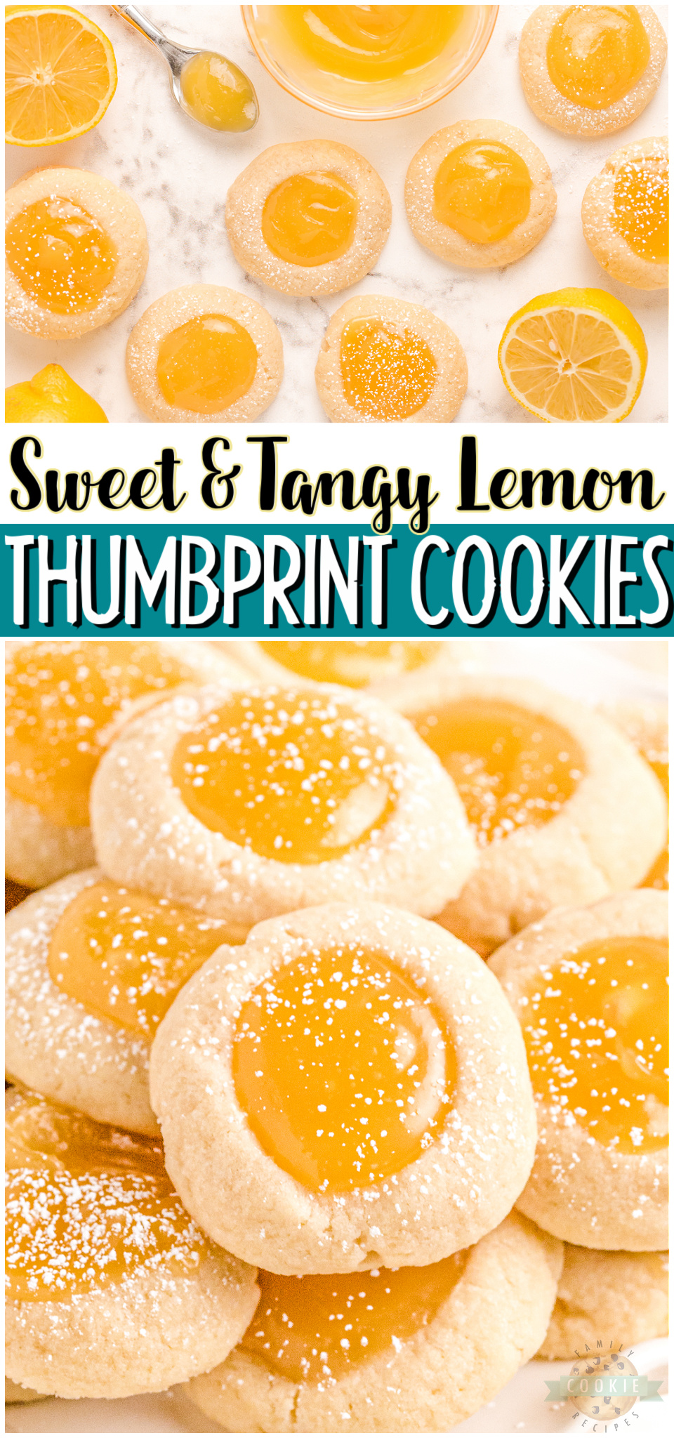 Lemon thumbprint cookies made with buttery soft cookies & filled with creamy lemon curd! Perfectly sweet & tart thumbprint cookies with bright lemon flavor.