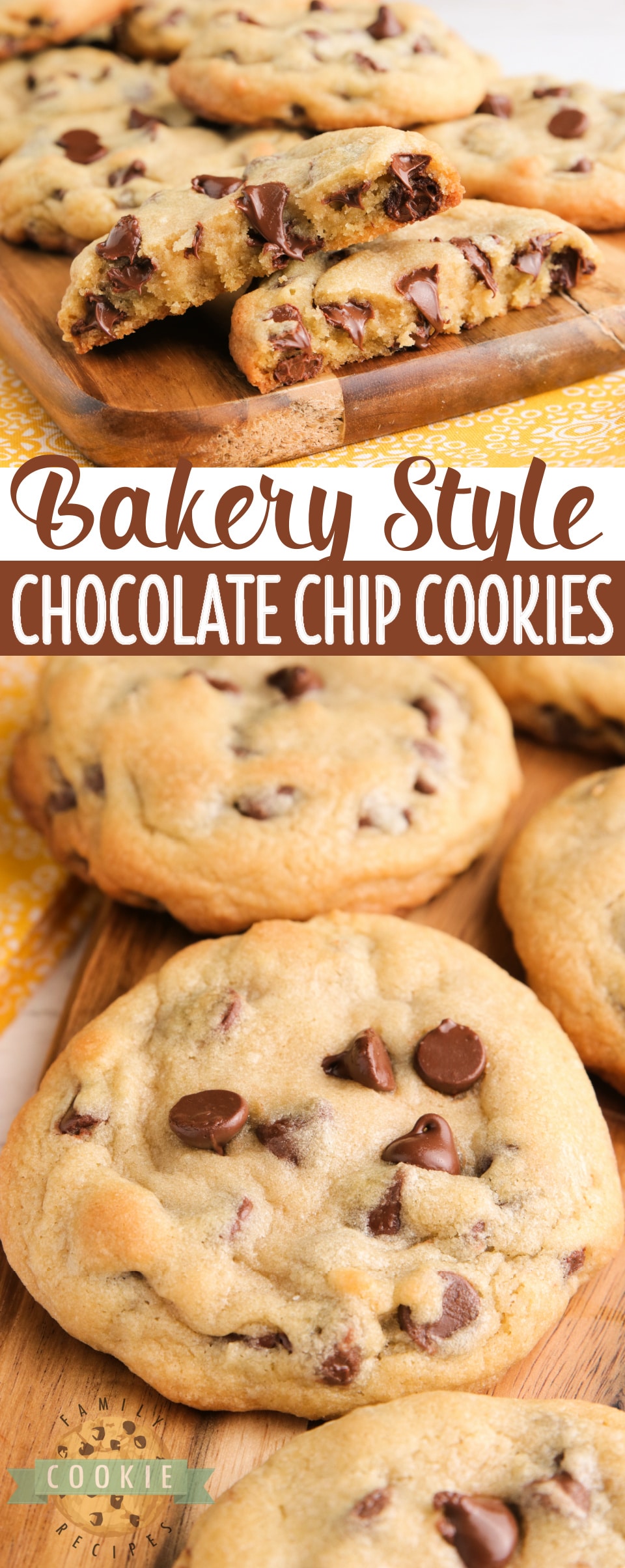 Bakery Style Chocolate Chip Cookies are large, crisp on the very outside and soft in the middle. The perfect chocolate chip cookie recipe that you've been looking for all your life!