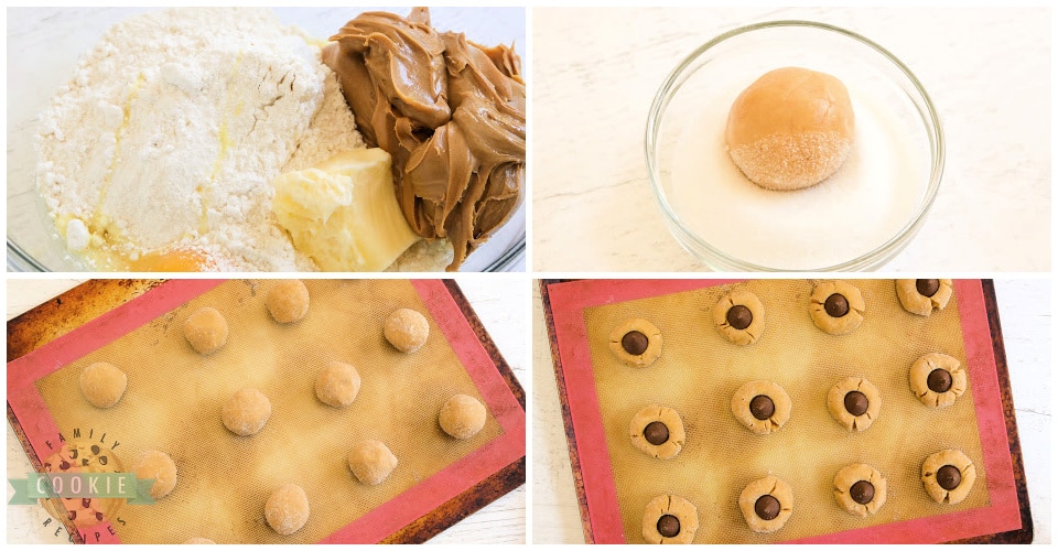 Step by step instructions on how to make Cake Mix Peanut Butter Blossoms