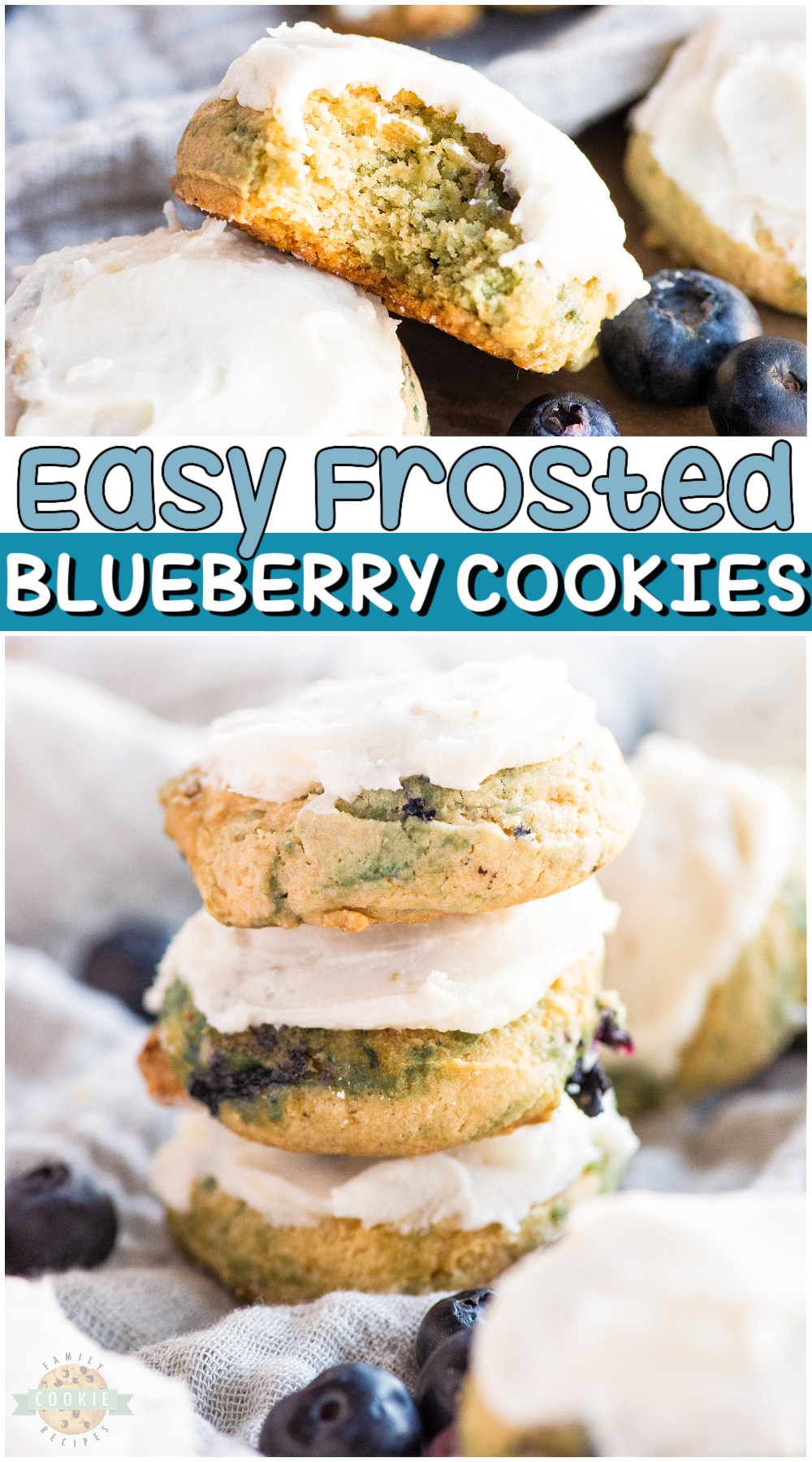 Frosted blueberry cookies are soft, sweet cookies bursting with blueberry flavor! A {not so} secret ingredient adds incredible flavor to this frosted blueberry cookie recipe.  via @buttergirls