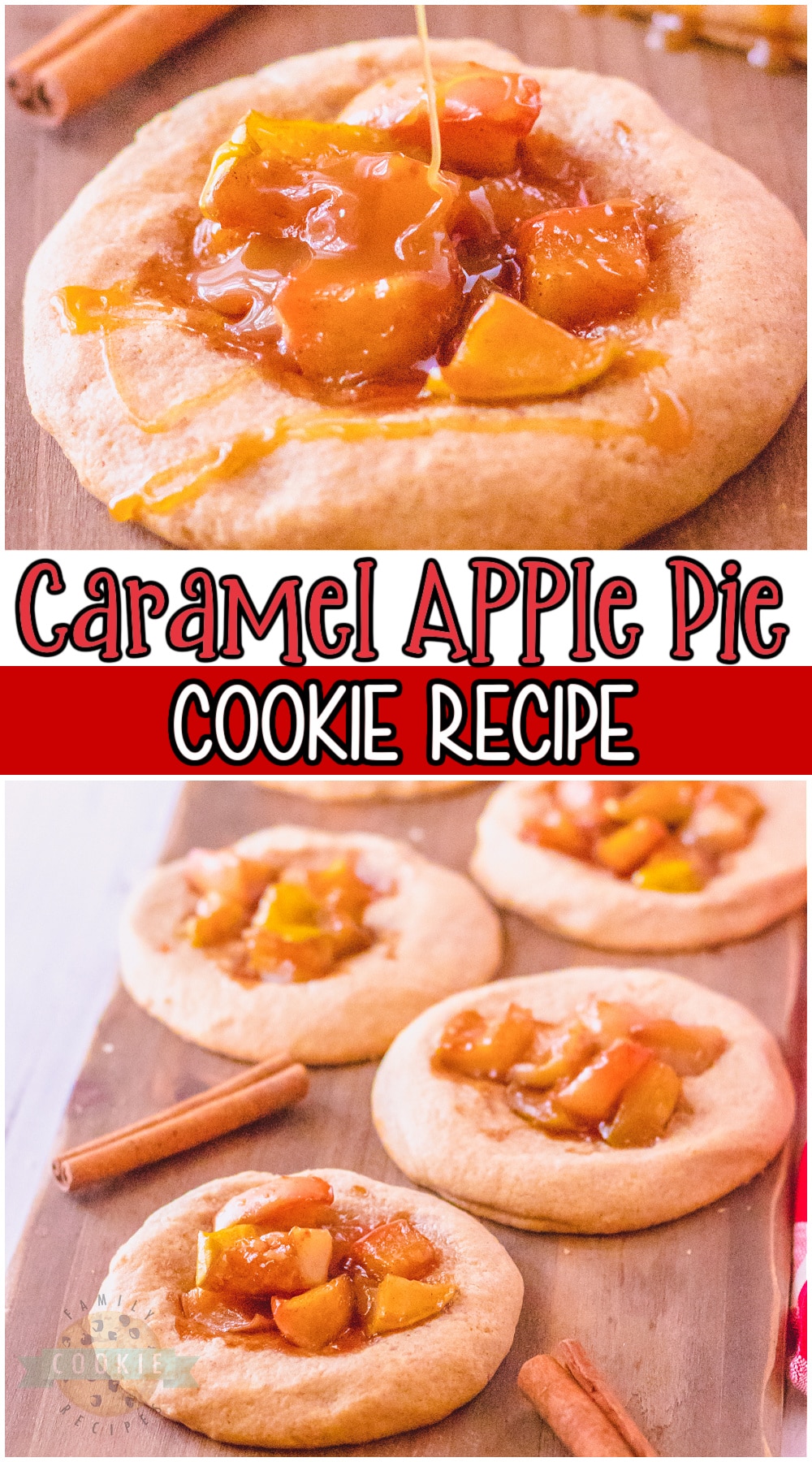 Caramel apple pie cookies are a delicious treat made with a sugar cookie crust and then filled with a fresh apple pie filling. Fabulous apple pie flavors, only in cookie form for every home baker to enjoy! #cookies #applepie #baking #dessert #cookie from FAMILY COOKIE RECIPES via @buttergirls