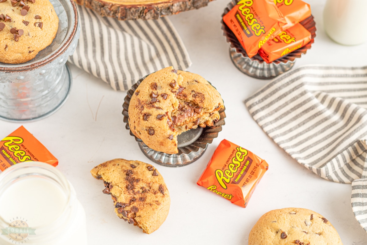 reese's peanut butter cups with reese's stuffed chocolate chip cookies