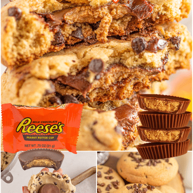 chocolate chip cookies stuffed with a Reese's Peanut Butter Cup