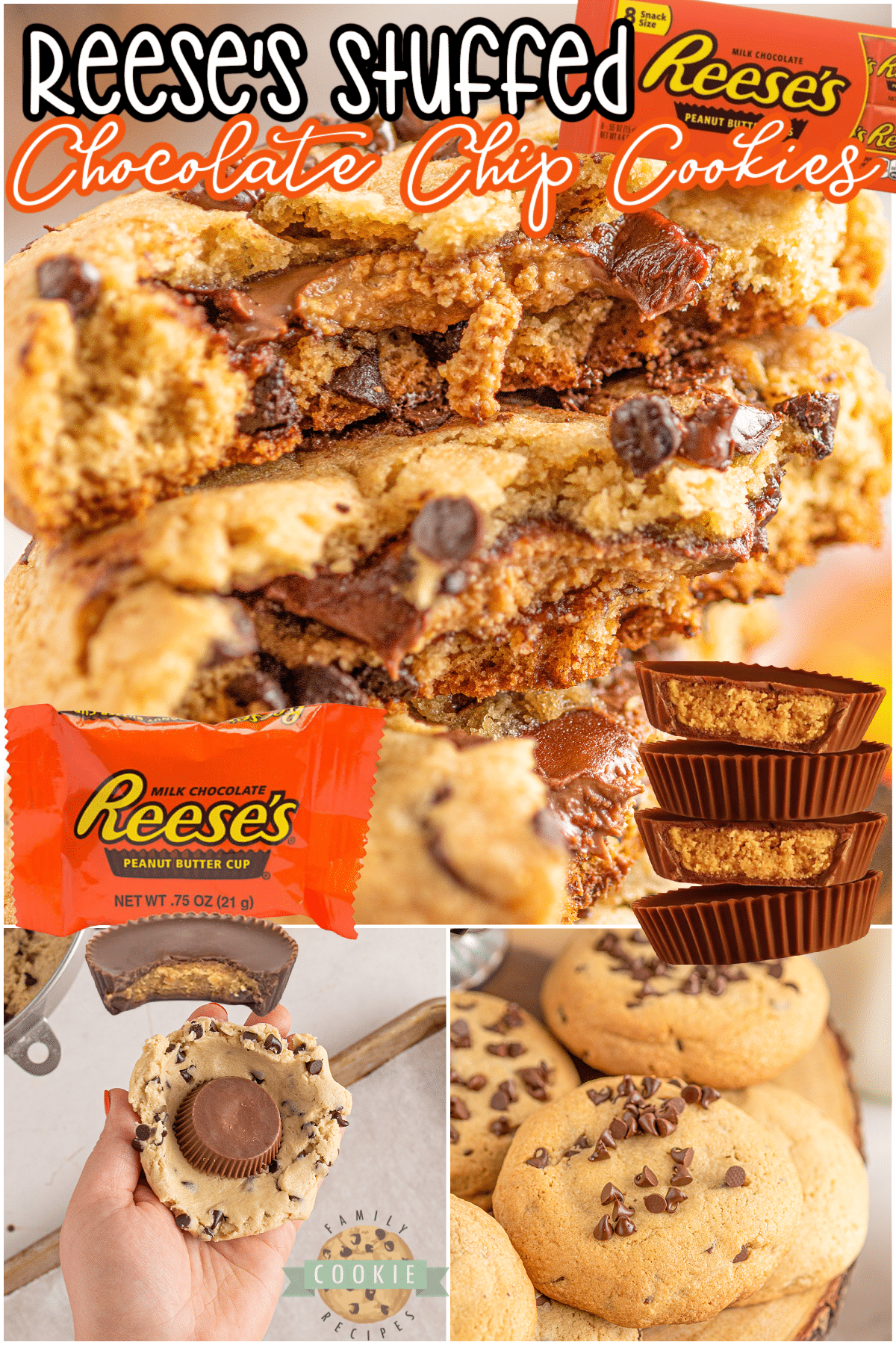 chocolate chip cookies stuffed with a Reese's Peanut Butter Cup