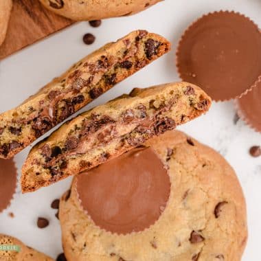 chocolate chip cookies stuffed with a reese's peanut butter cup