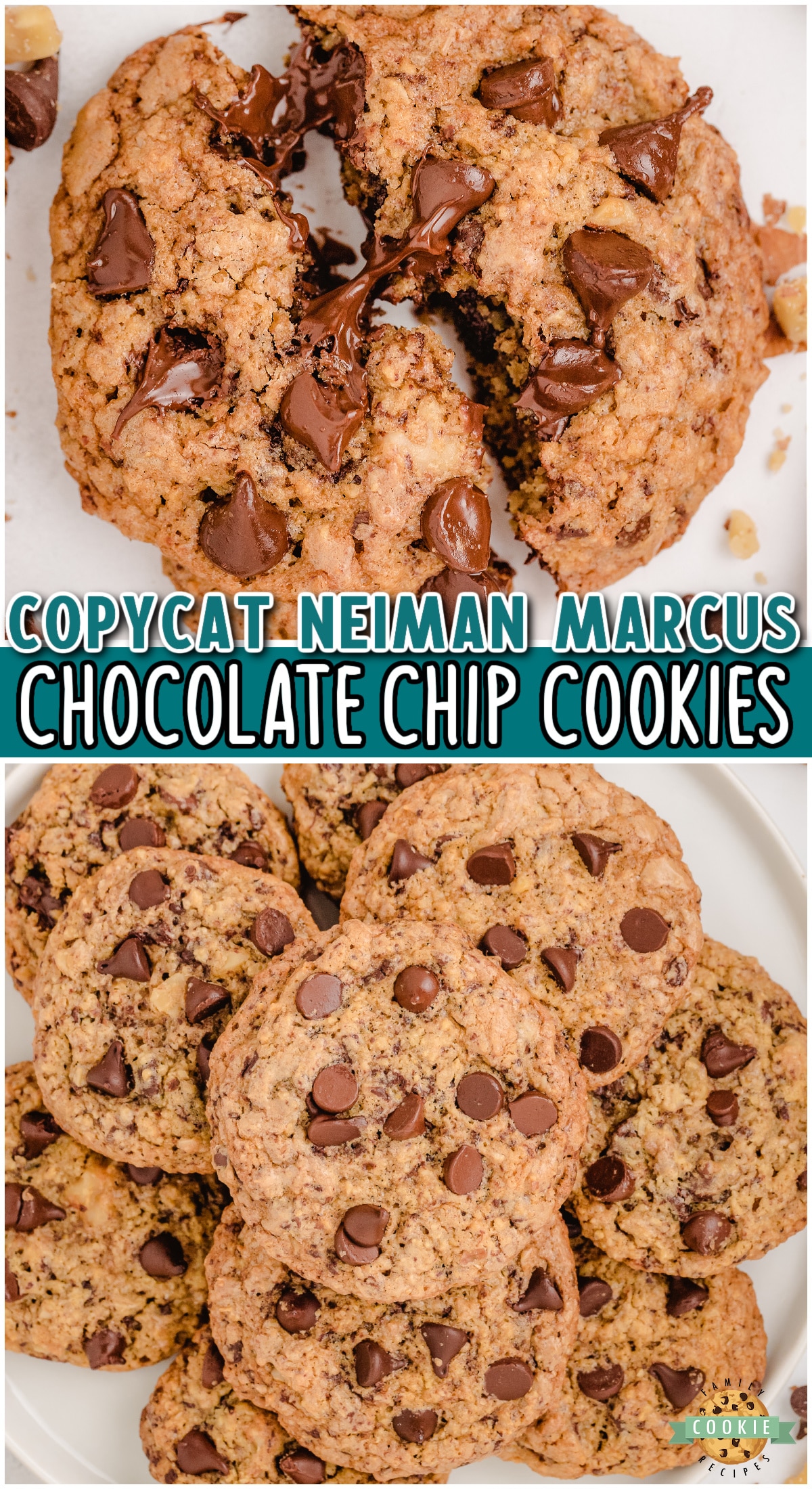 "Better Than" Neiman Marcus Cookies are fabulous oatmeal chocolate chip cookies made with grated chocolate! Thick & chewy oatmeal cookie recipe with great chocolate flavor that everyone loves! And bonus- the recipe is FREE!