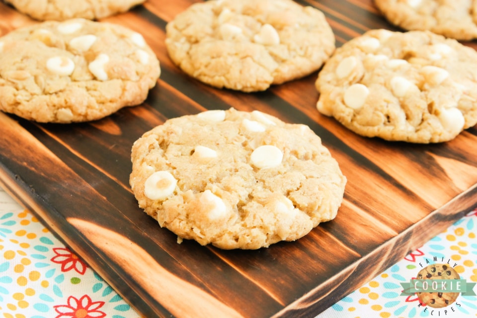 Lemon Oatmeal Cookies are soft, chewy and made with lemon pudding mix and white chocolate chips! Easy oatmeal cookie recipe with a ton of lemon flavor!