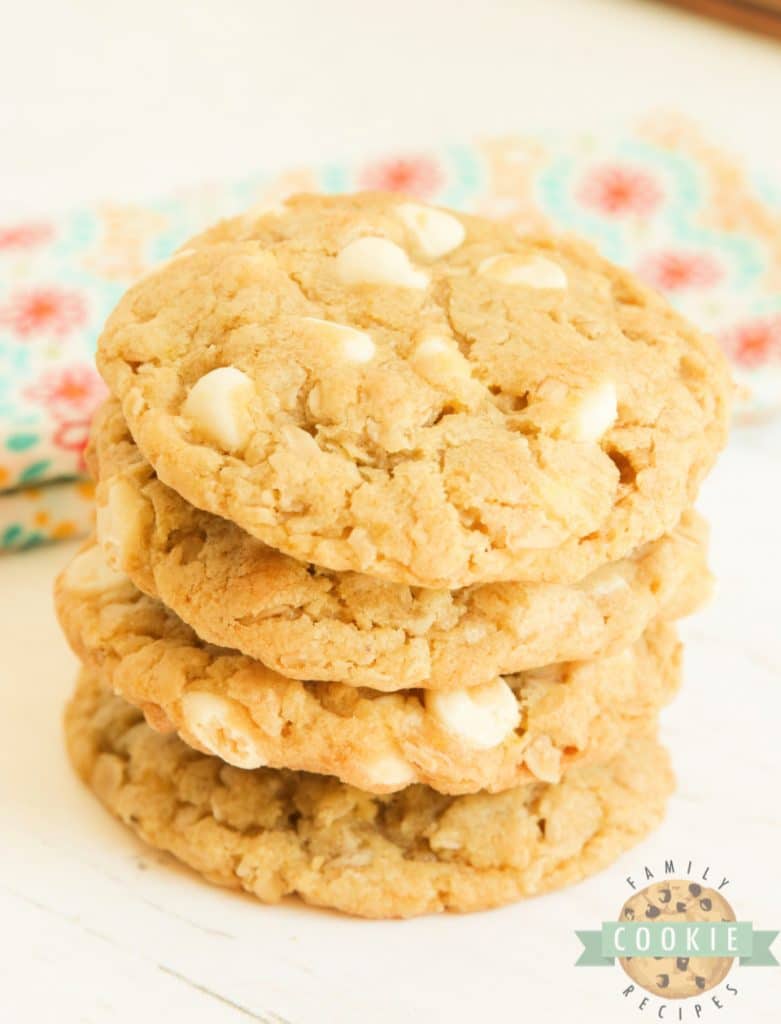 Lemon flavored oatmeal cookies with white chocolate chips