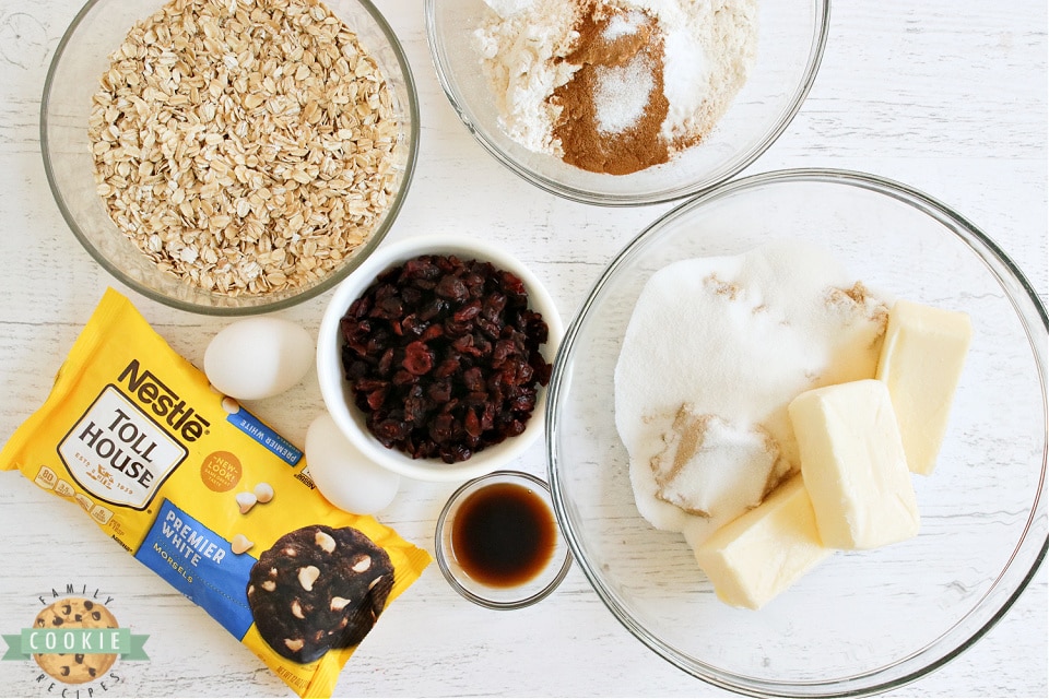 Ingredients in White Chocolate Cranberry Oatmeal Cookies