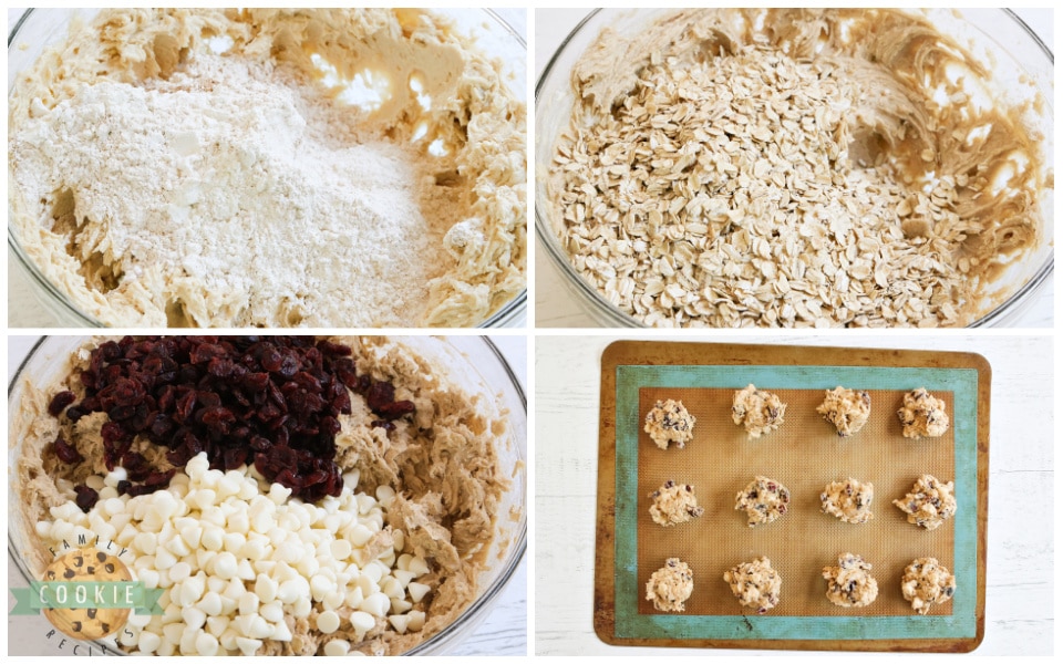 Step by step instructions on how to make White Chocolate Cranberry Oatmeal Cookies