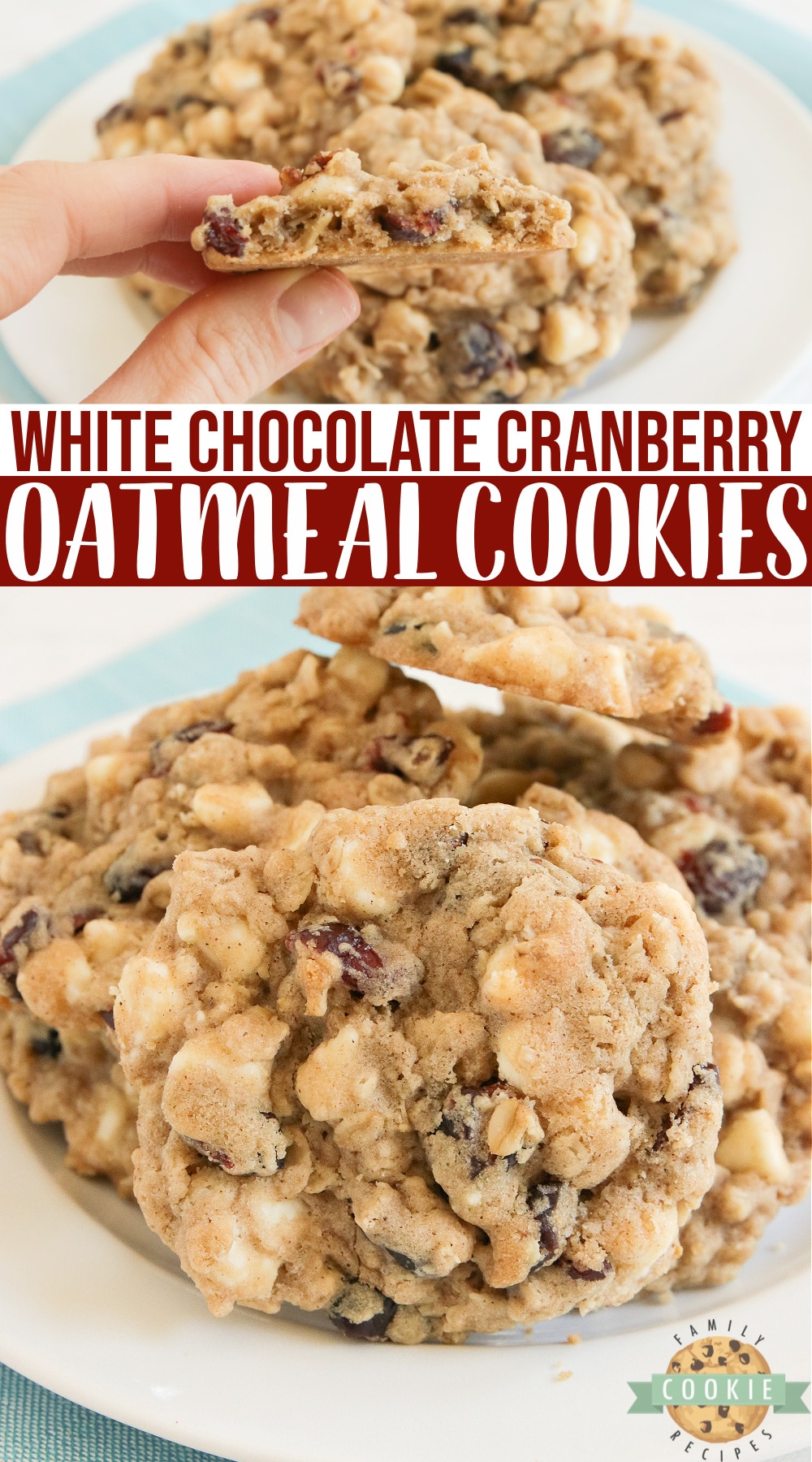 White Chocolate Cranberry Oatmeal Cookies are a classic favorite - soft, chewy oatmeal cookies packed with dried cranberries and white chocolate chips. via @buttergirls