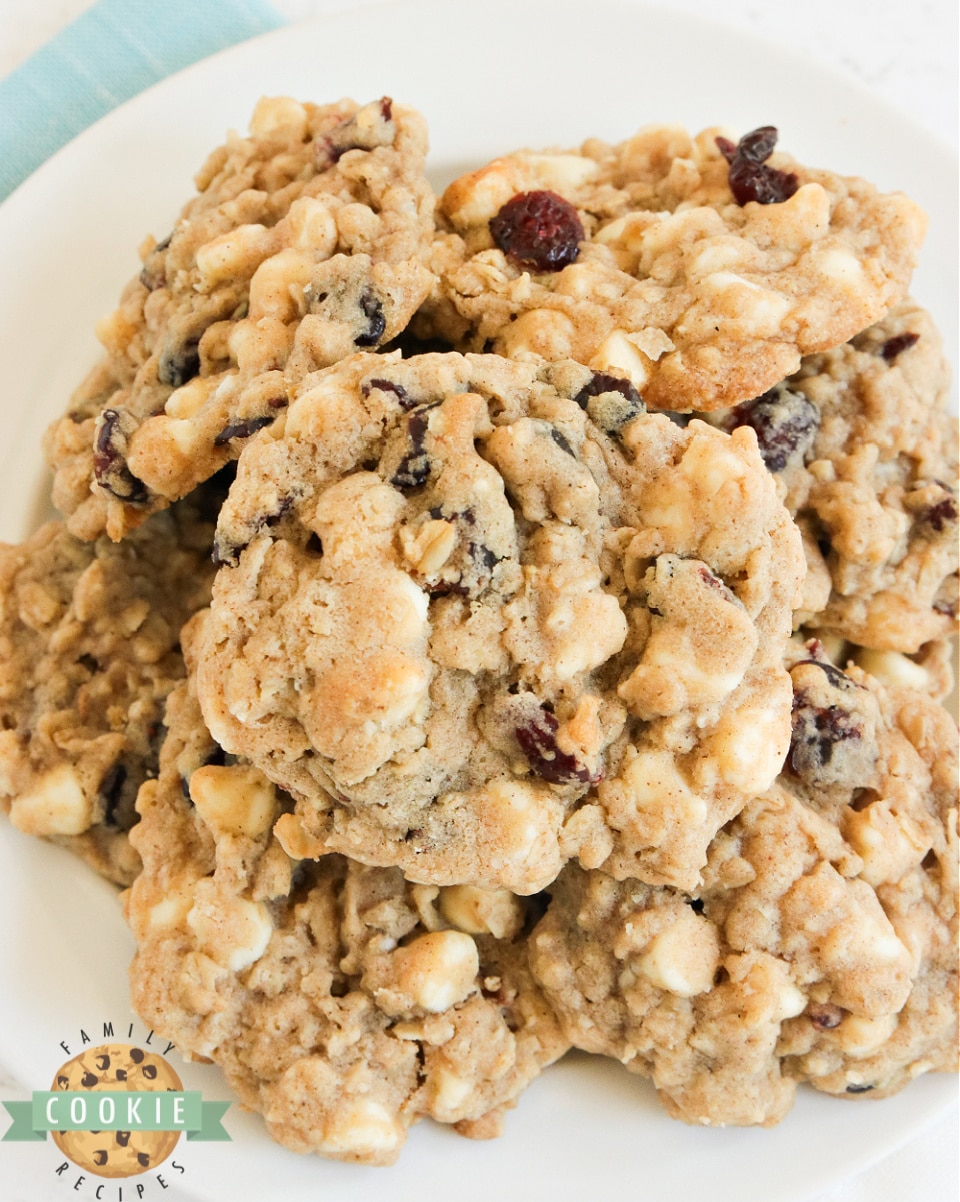 White Chocolate Cranberry Oatmeal Cookies are a classic favorite - soft, chewy oatmeal cookies packed with dried cranberries and white chocolate chips. 