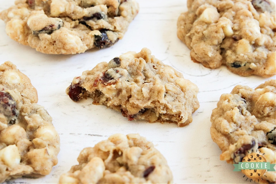 White Chocolate Cranberry Oatmeal Cookies are a classic favorite - soft, chewy oatmeal cookies packed with dried cranberries and white chocolate chips. 