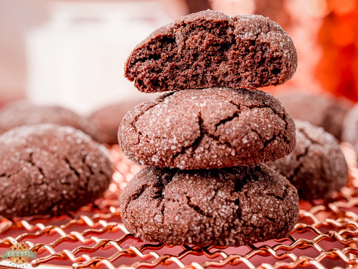 chocolate sugar cookies on a copper cooling rack