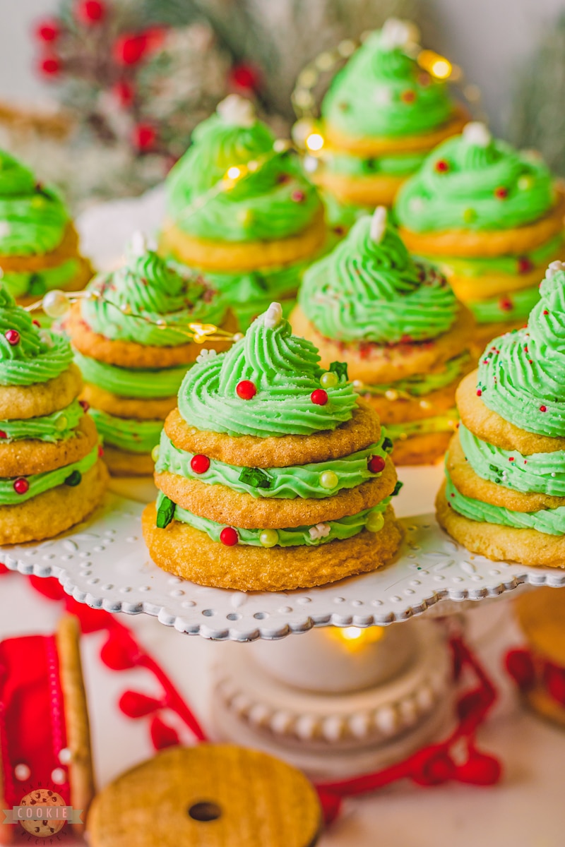 stacked christmas tree cookies