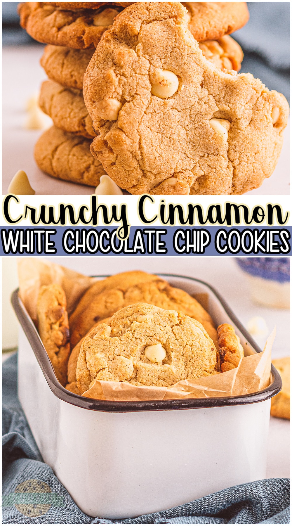 Crunchy white chocolate cinnamon cookies are packed with warm cinnamon flavor and gooey white chocolate chips. A fun twist on classic chocolate chip cookies that are perfect for the holidays!