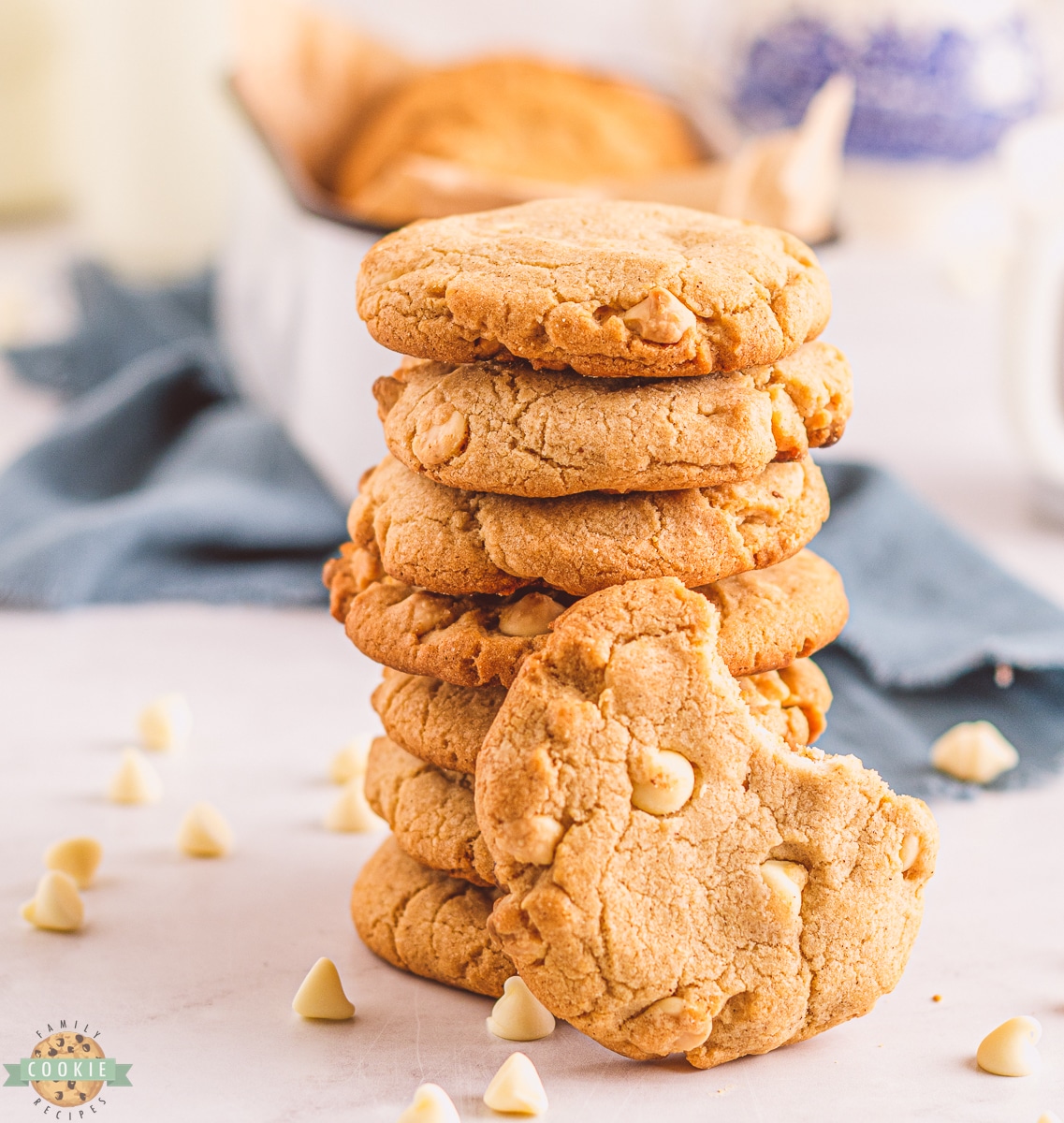 crunchy cinnamon white chocolate chip cookies