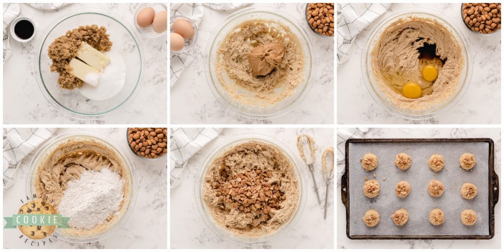 Step by step instructions on how to make honey roasted peanut butter cookies