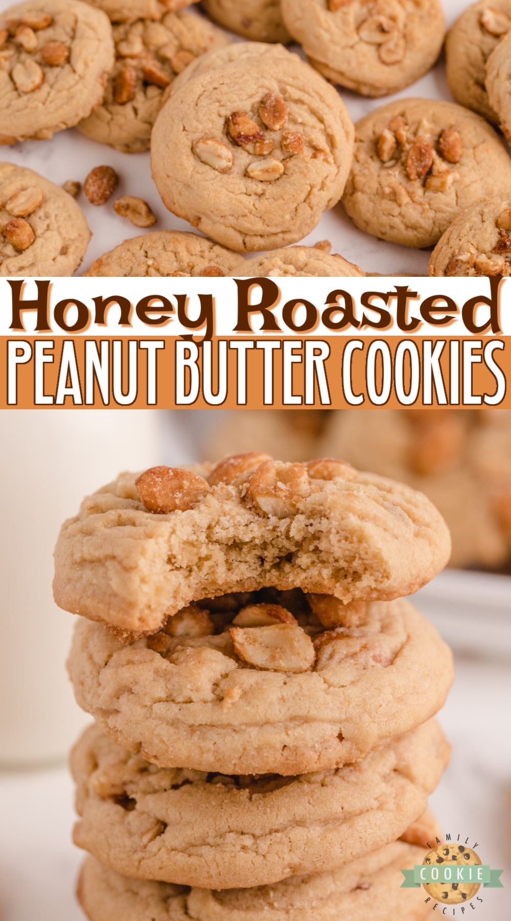 Honey Roasted Peanut Butter Cookies made with peanut butter and lots of honey roasted peanuts. Soft, chewy and delicious peanut butter cookie recipe with tons of peanut flavor! 