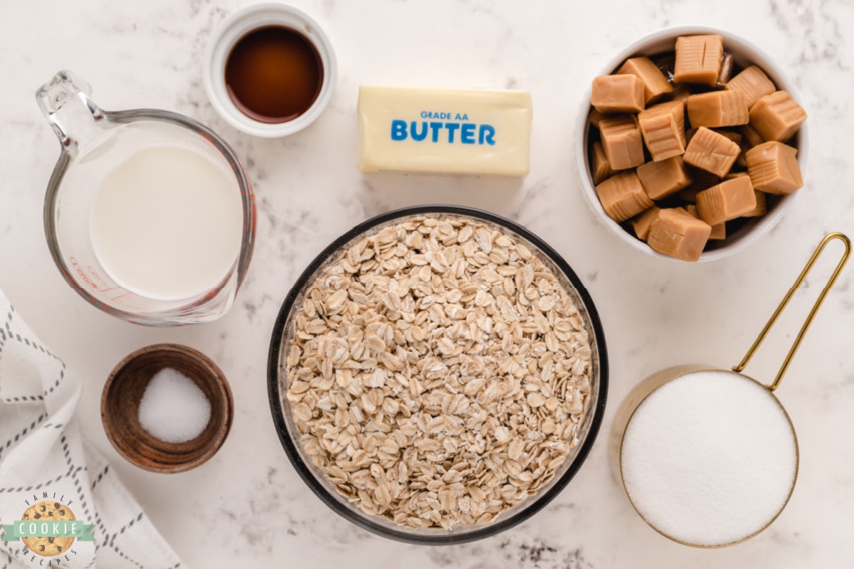 Ingredients in Caramel Oatmeal No Bake Cookies