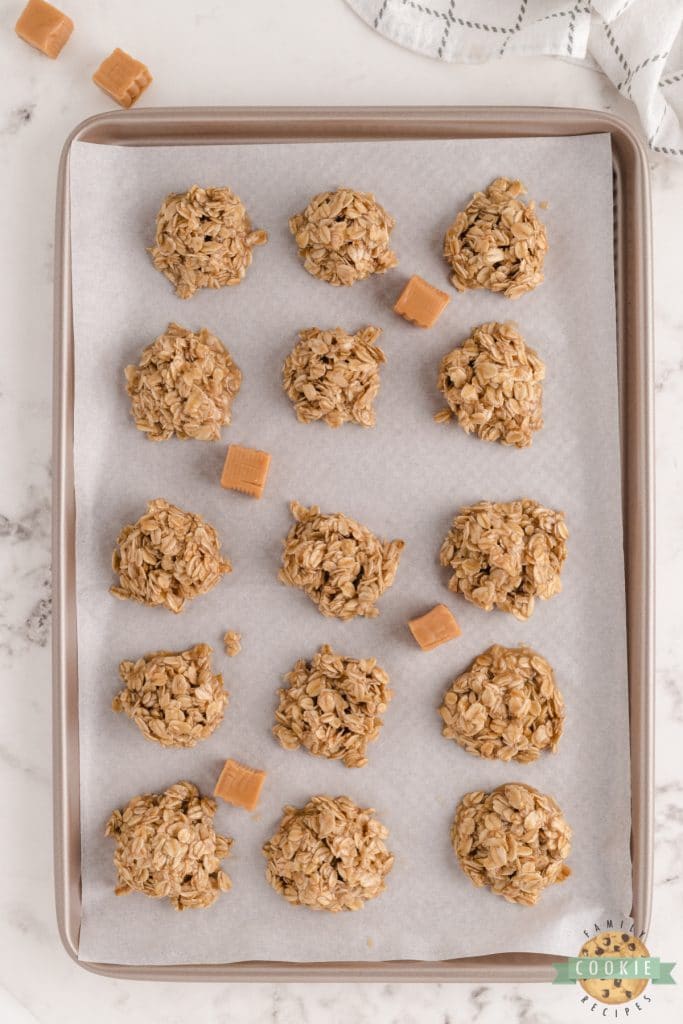 No bake cookies made with caramel and oatmeal