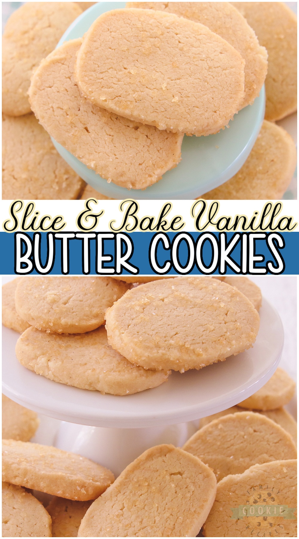 Slice & Bake Vanilla Butter cookies are a wonderful buttery shortbread cookie packed with delicious vanilla flavor. Simple to make with few ingredients, butter cookies are a favorite! 