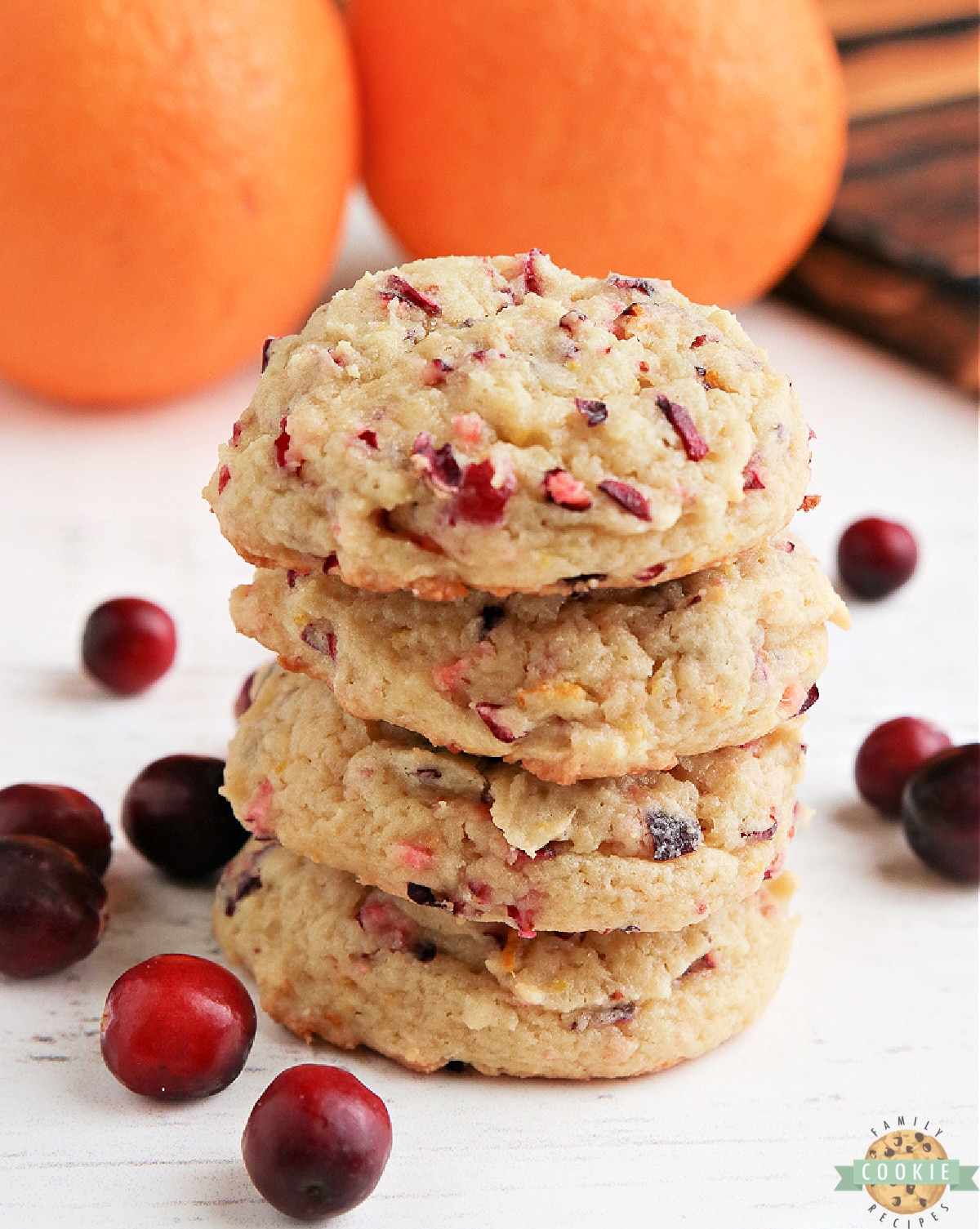 Orange flavored cookies with chopped cranberries