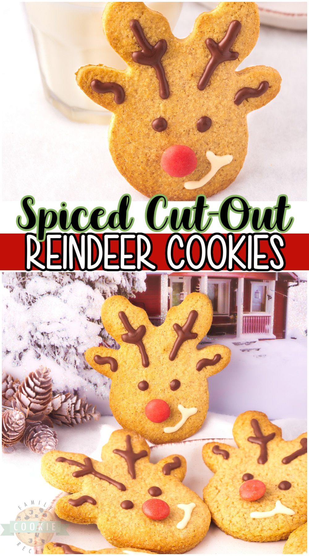 Spiced Reindeer Cookies are a fun & festive addition to your cookie tray! Buttery soft spiced cookies decorated into simple & cute reindeer!