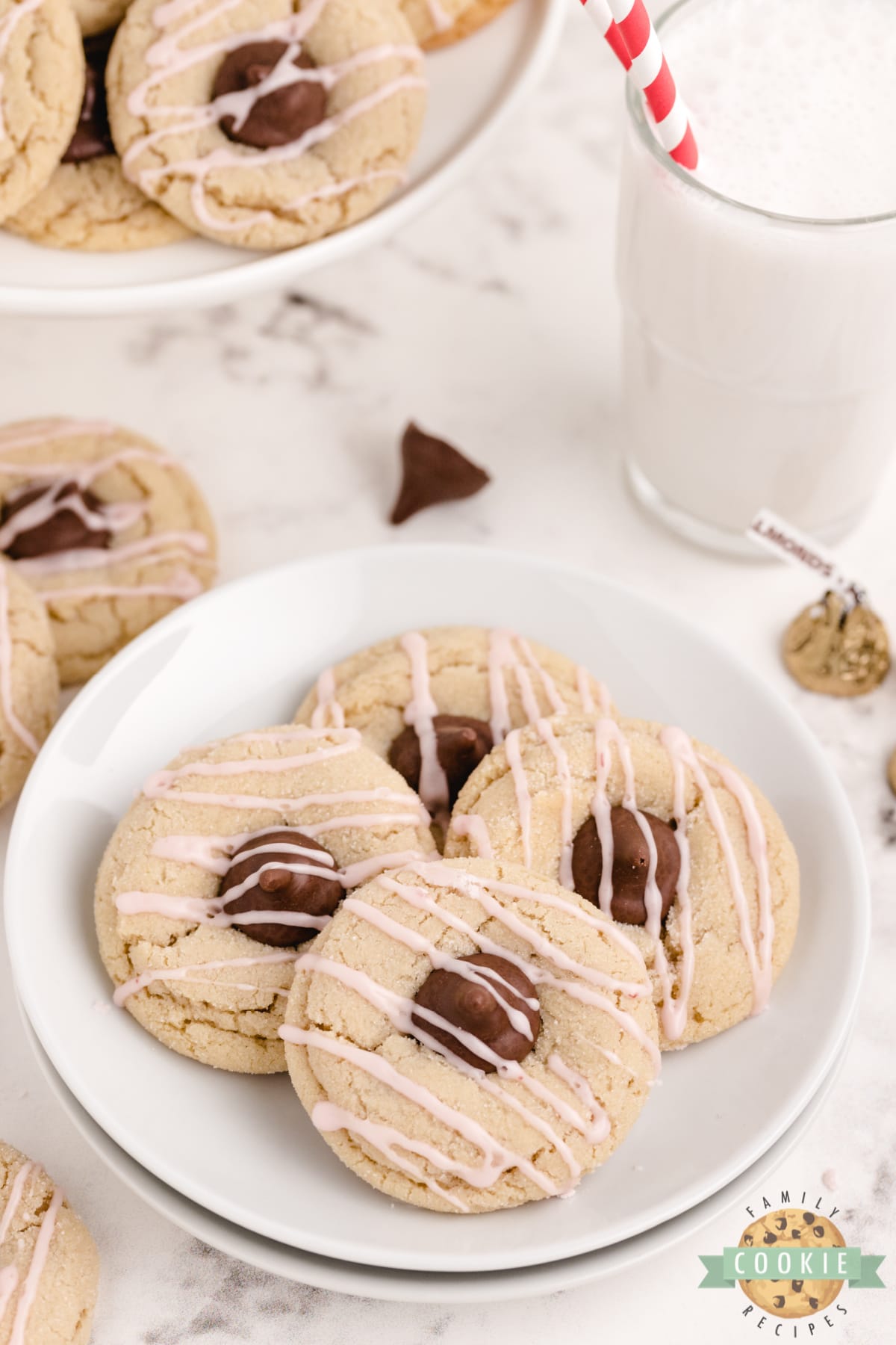 Simple almond cookies with a chocolate almond kiss in the middle