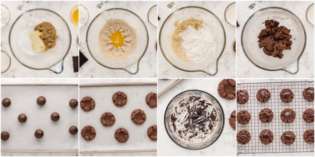 Step by step instructions on how to make double chocolate thumbprint cookies
