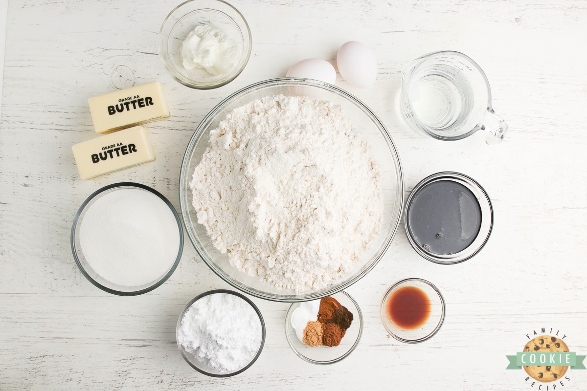 Ingredients in frosted gingerbread sugar cookies