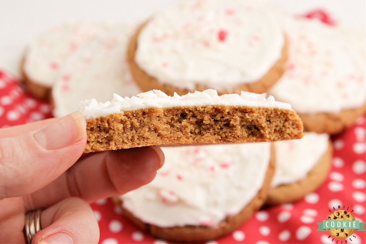 Frosted Gingerbread Sugar Cookies are soft, chewy and packed with spice and flavor. These delicious gingerbread cookies don't require any chilling, rolling out or cutting and they are frosted with a simple buttercream frosting. 