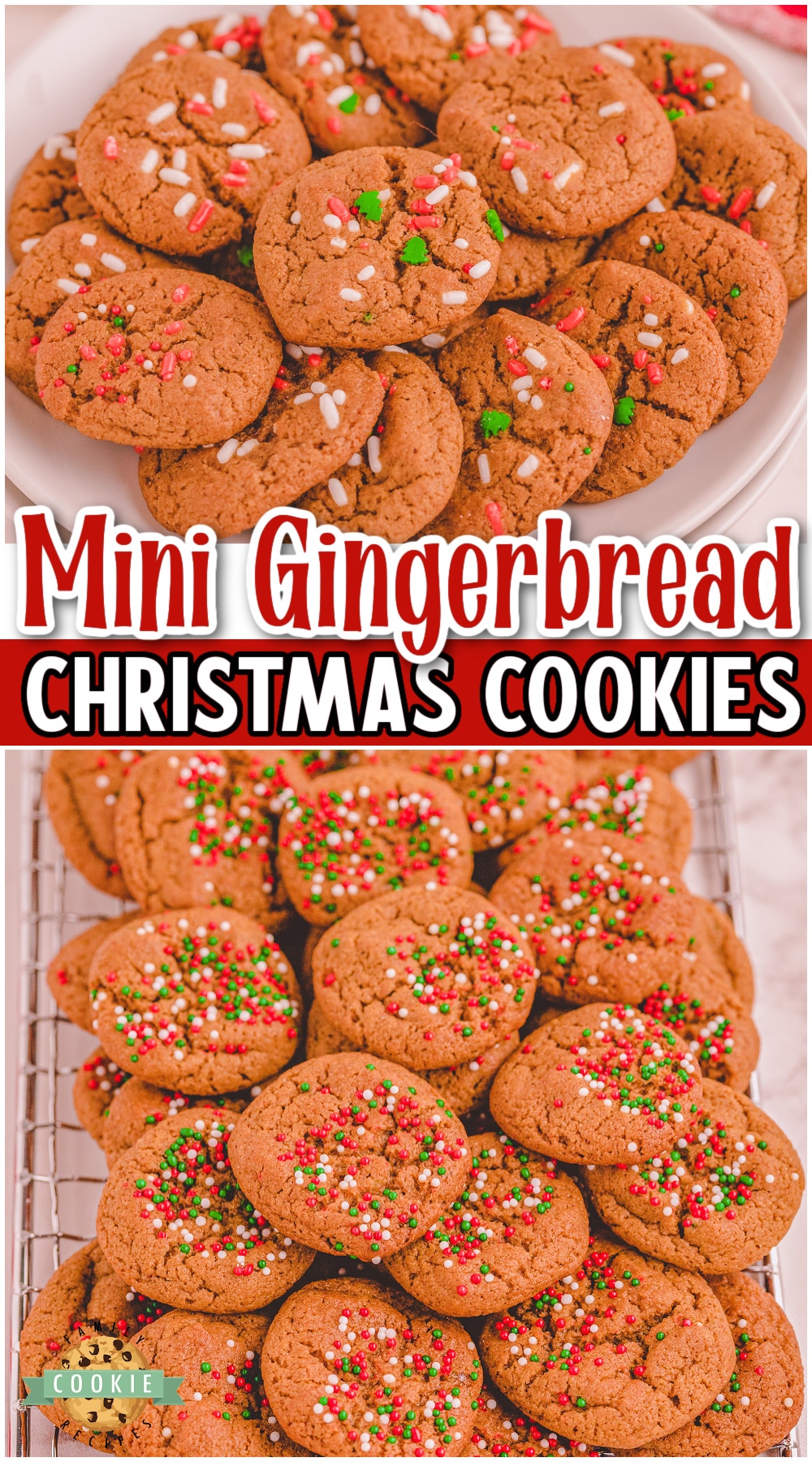 Mini gingerbread cookies made from scratch & ready for your Christmas party! Perfect 2-bite cookies made easy without scooping any cookie dough. Easy method yields over 6 dozen cookies baked in record time!
