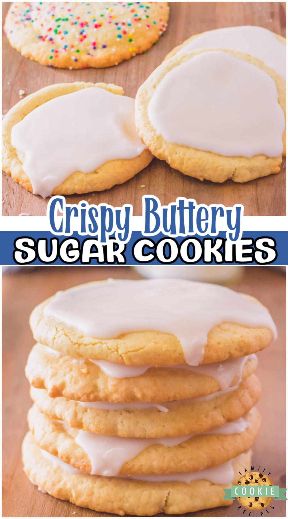 Crispy sugar cookies with lovely buttery crisp texture and flavor! Crisp cookies made from scratch with classic ingredients like butter, sugar & eggs, then baked to golden brown perfection! 