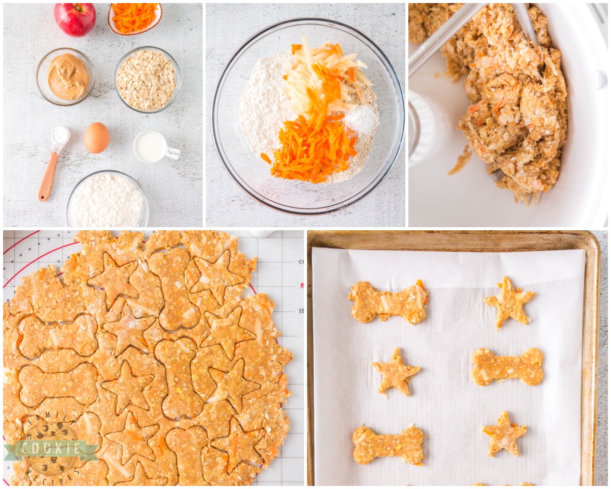 how to make healthy homemade dog cookies with carrots, apple, oats and peanut butter