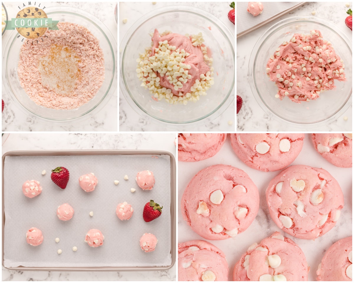 how to make white chocolate strawberry cake mix cookies