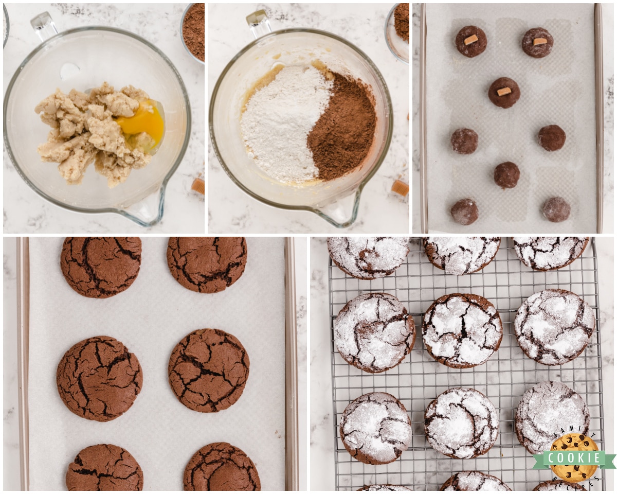how to make caramel chocolate crinkle cookies