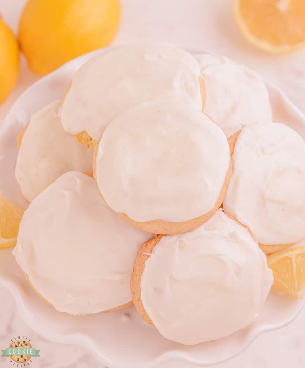 lemon cake mix Cool Whip cookies with a vanilla glaze