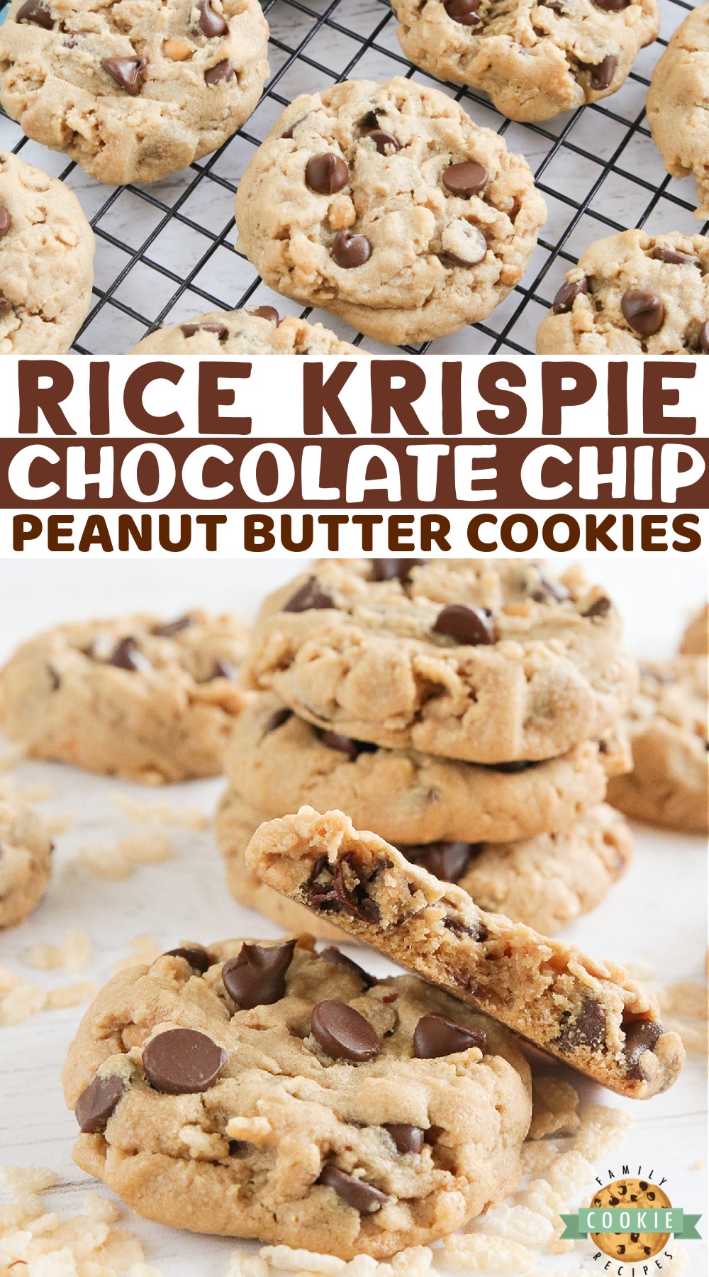 Rice Krispie Chocolate Chip Peanut Butter cookies are soft, thick and chewy peanut butter cookies with a crispy crunch in every bite. Delicious peanut butter cookie recipe that is made even better by adding chocolate chips and Rice Krispies!