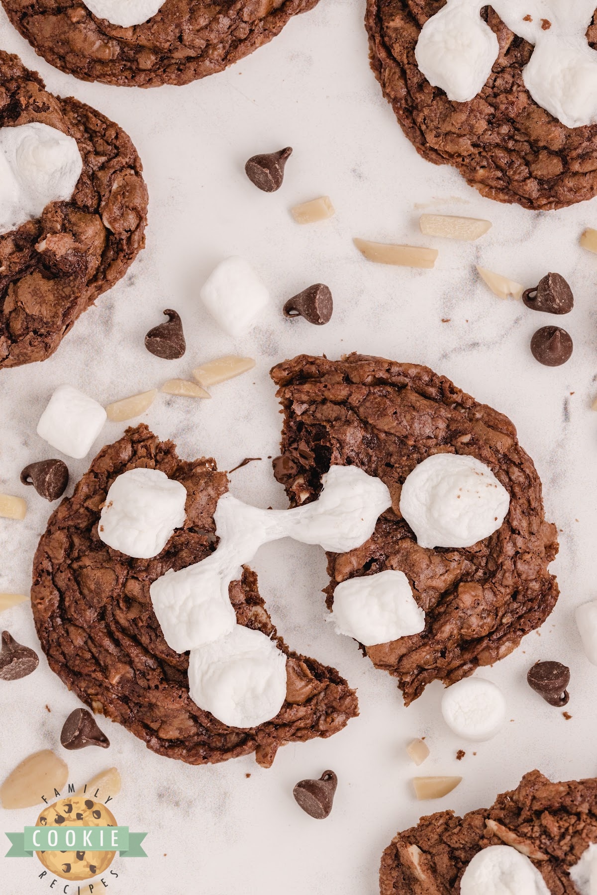 Chocolate cookies with almonds and marshmallows
