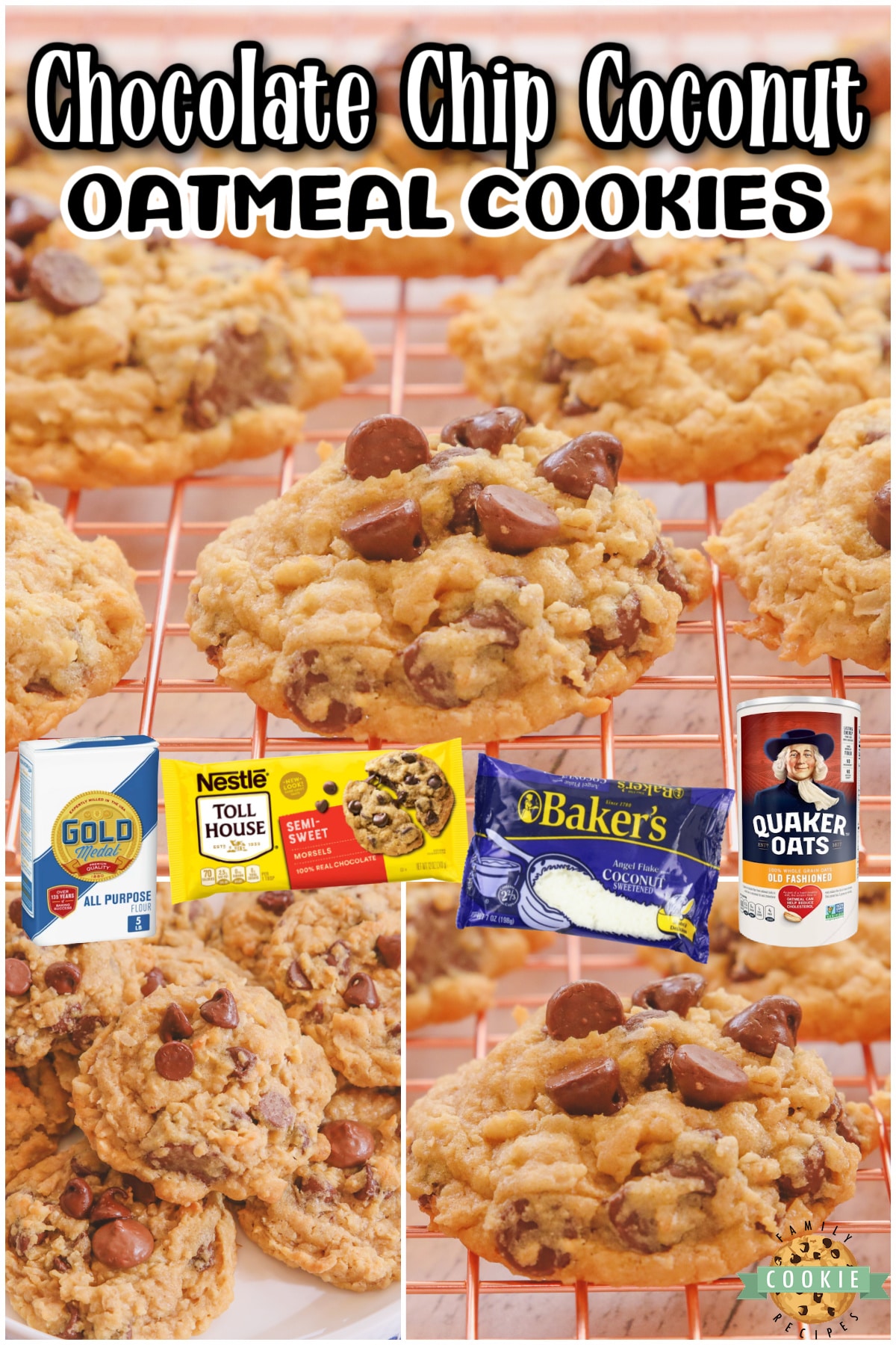 Chocolate Chip Coconut Oatmeal Cookies are packed with sweet coconut flakes, chocolate chips, and chewy oatmeal in every bite! These oatmeal chocolate chip cookies are so delicious, all the ingredients combined create a spectacular cookie like no other. 