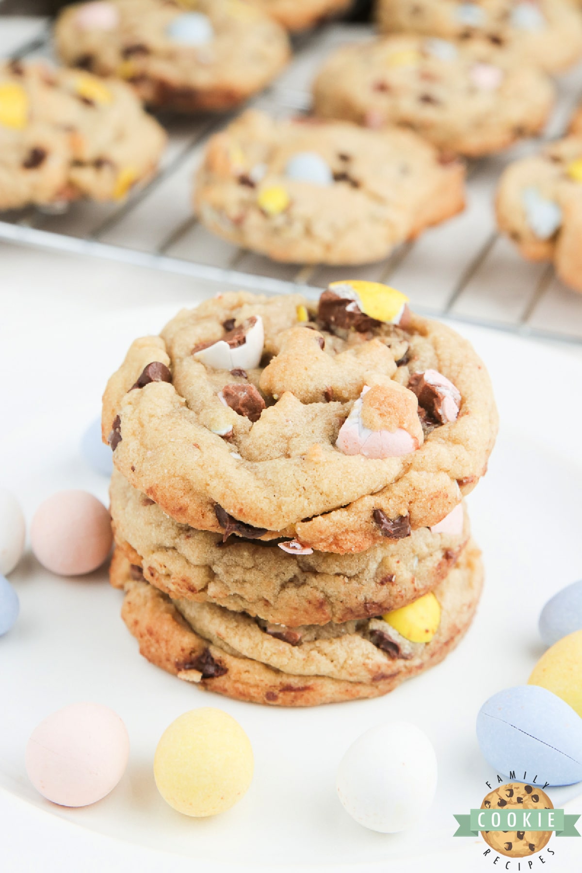 Cadbury Mini Egg Cookies are soft, chewy and filled with your favorite Easter candy! Delicious cookie recipe made with chocolate chips and crushed Cadbury Mini Eggs. 